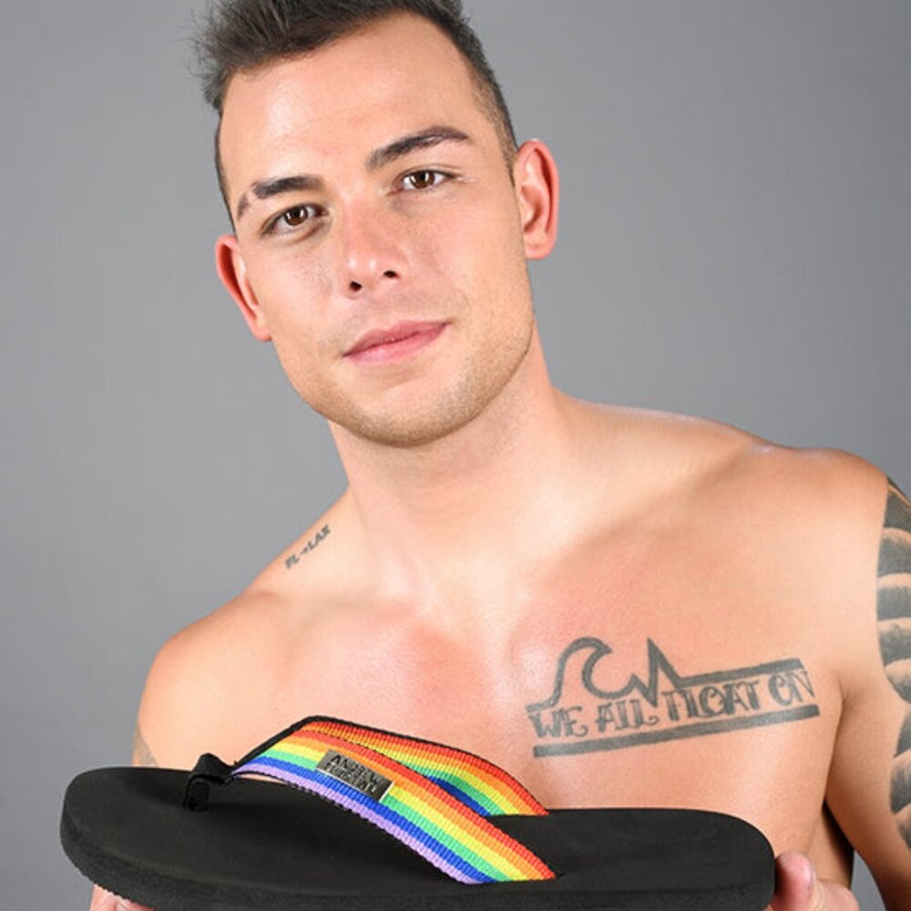 Andrew Christian Rainbow Pride Sandals (w/ Logo Charm) - Picture 2 of 3